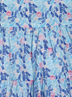 Manet Girls Cotton Layer Frock Leaf Printed - Blue | Grocsy