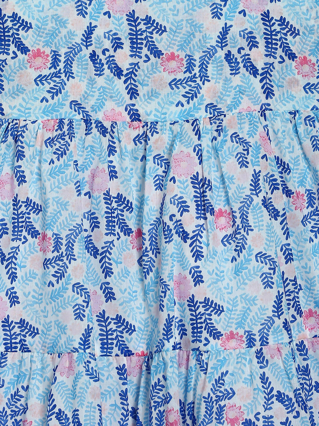 Manet Girls Cotton Layer Frock Leaf Printed - Blue | Grocsy