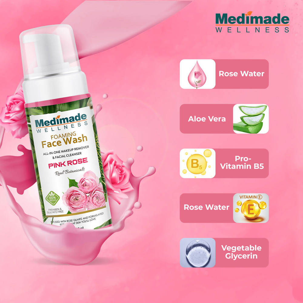 Medimade Wellness Foaming Face Wash With Pink Rose | Grocsy