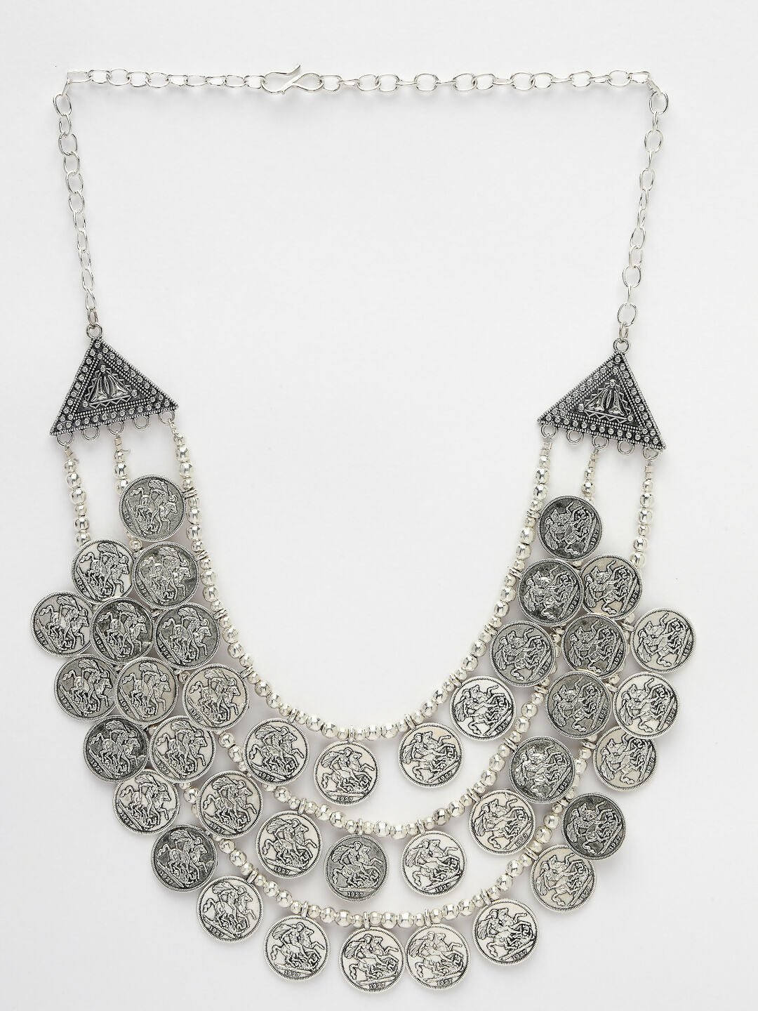 NVR Women's 3 Layered Artificial Beads German Silver Oxidised Necklace | Grocsy