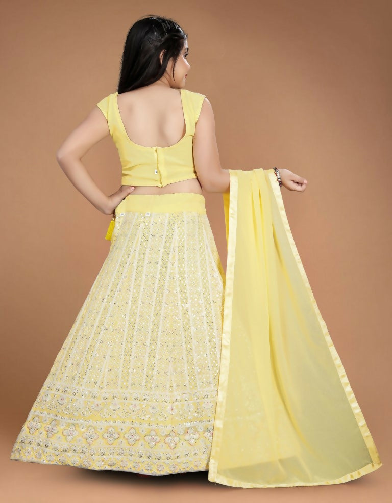 Wedding Designer Yellow Heavy Fox Georgette Kidswear Lehenga - Aaradhna | Grocsy