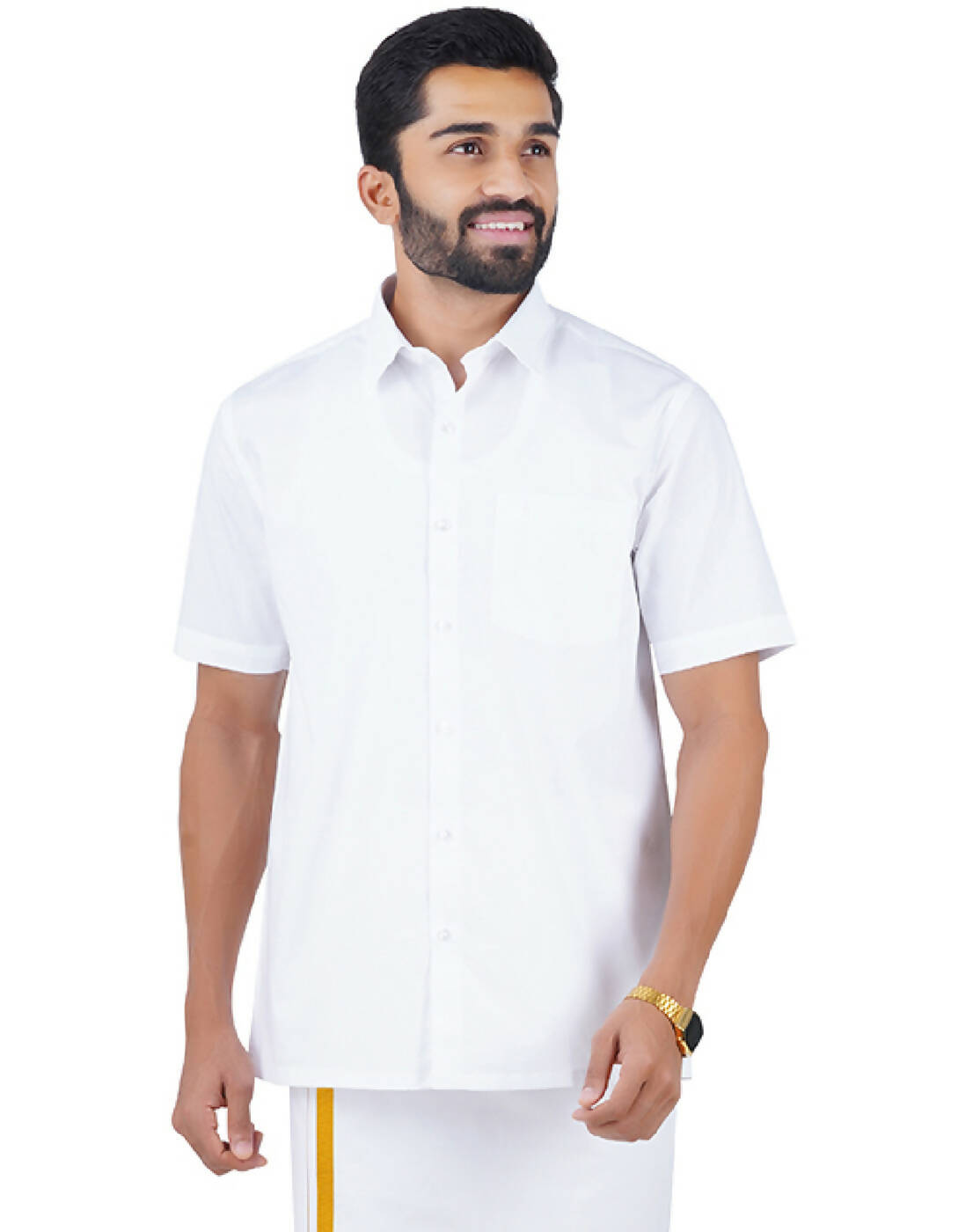 Ramraj Cotton Mens Half Sleeve Formal 100 % Cotton White Shirt | Grocsy