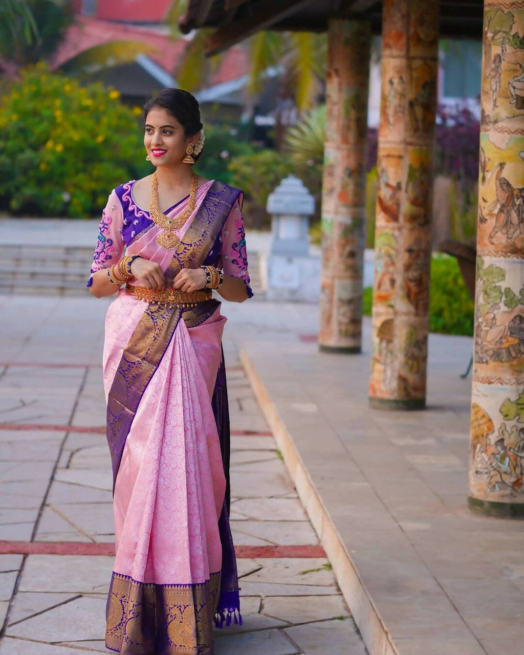 DEIANA'S Beautiful Designer Golden zari Soft Lichi Silk Saree - Pink | Grocsy