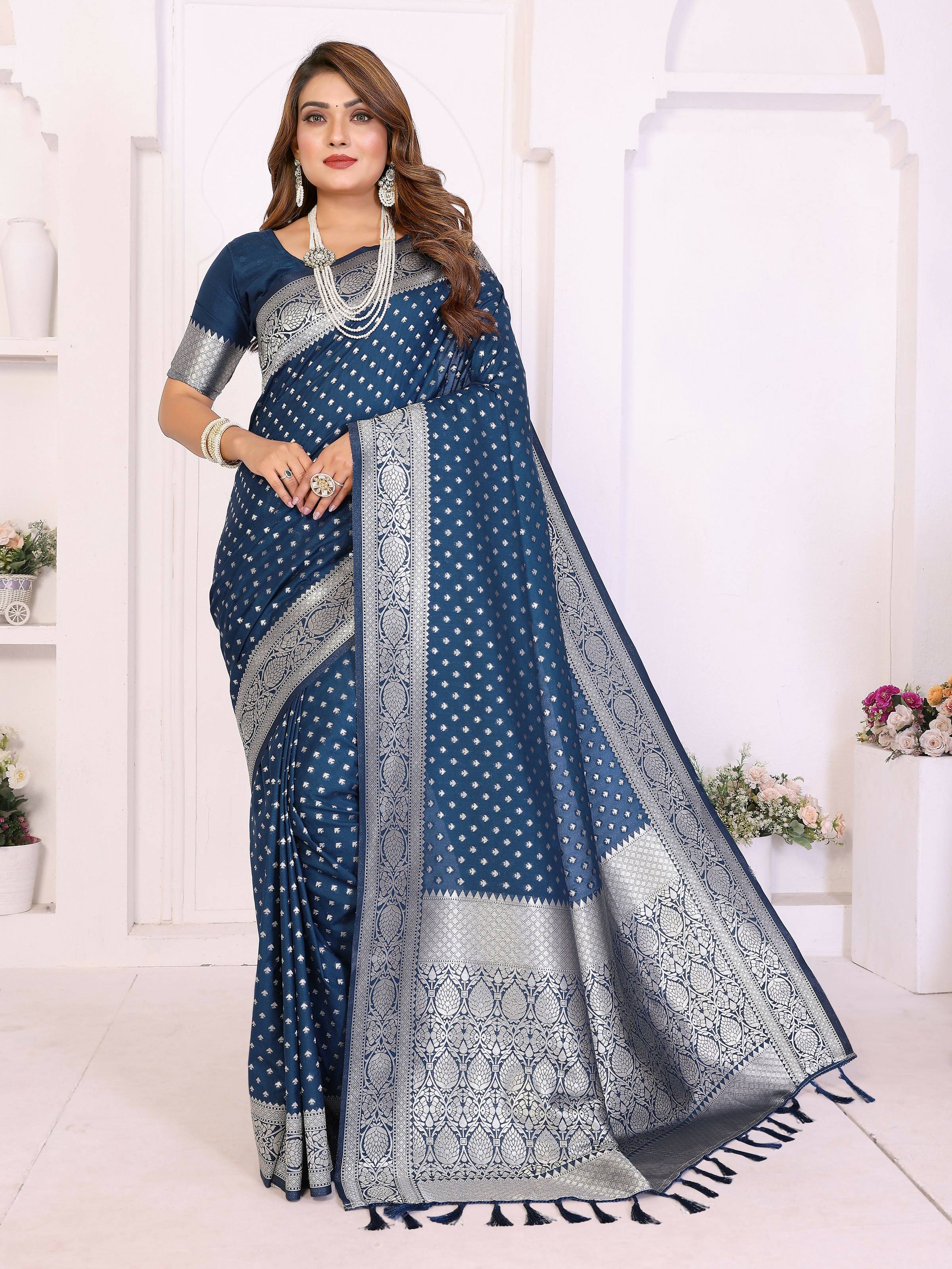 Aastha Fashion Navy Blue Georgette Silk Zari Weaving Saree | Grocsy