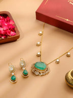Natural Stones Antique Finish Earrings and Necklace set - Ruby Raang | Grocsy