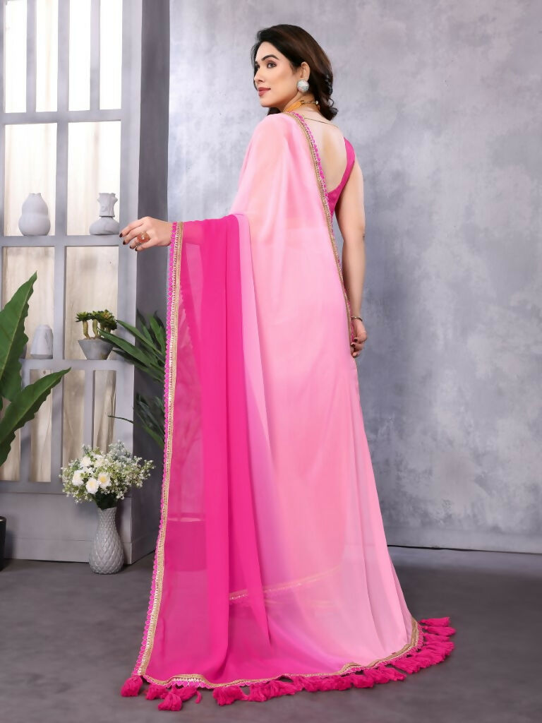 Designer Partywear Pink Georgette Fancy Saree - Kanak | Grocsy