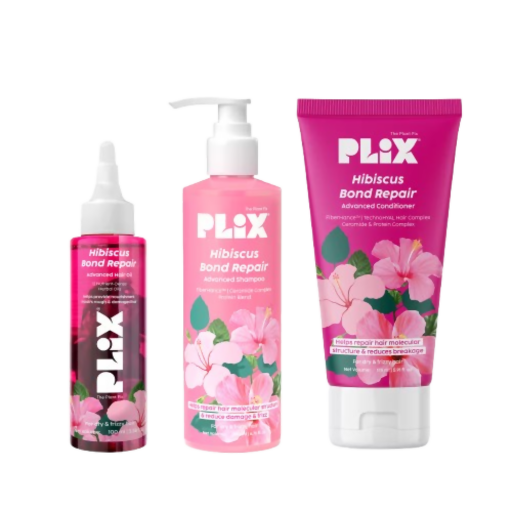 PLIX The Plant Fix Hibiscus Bond Repair Advanced Hair Oil, Shampoo & Conditioner | Grocsy