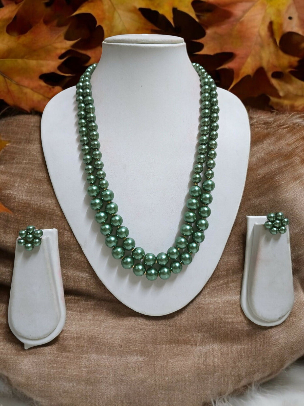 Inhanns Everyday Workwear Pearl Set (Double Layered Pearls) - Green | Grocsy