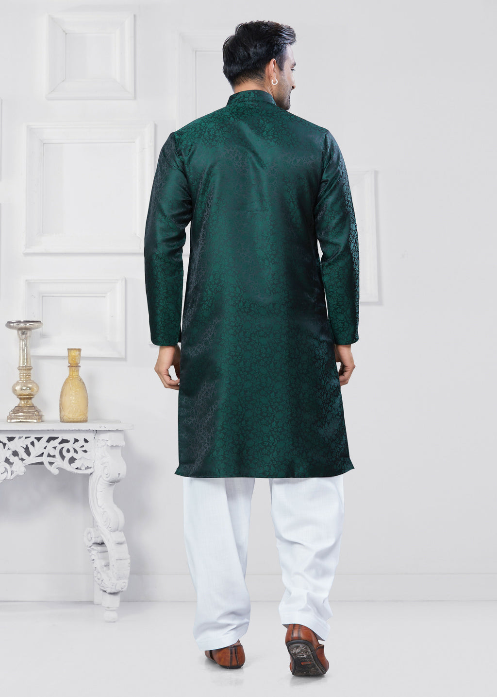 Joban Fashion Men's Jacquard Silk Green Printed Kurta Pyjama set | Grocsy