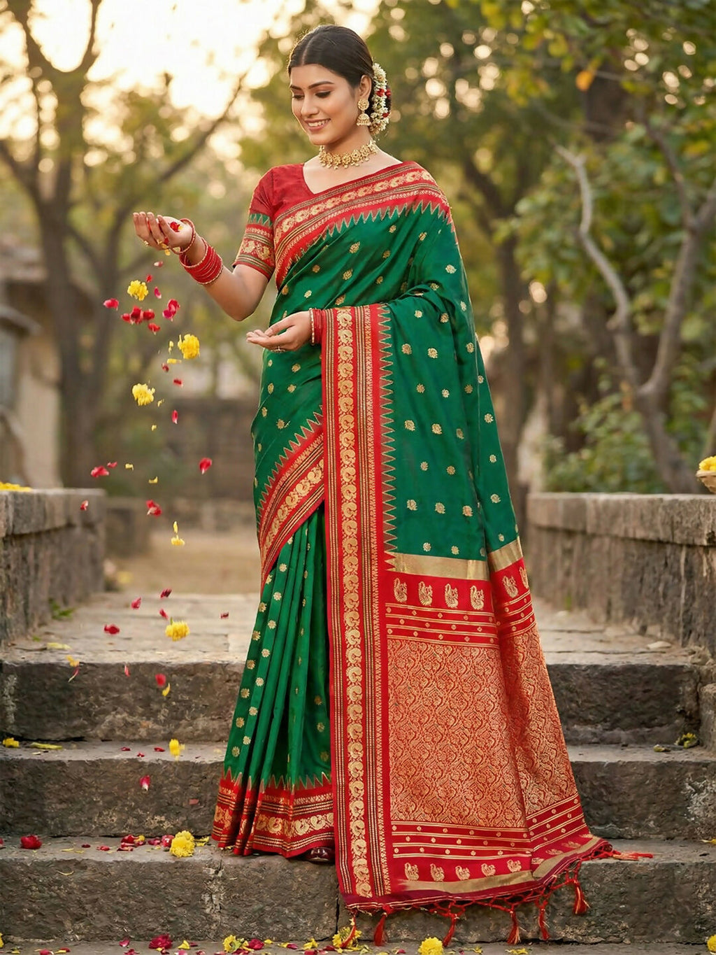 Shree Shyam Fashion Green Soft Silk Saree | Grocsy