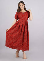 Vamika Red Cotton Printed Party Wear/Casual Wear Kurti | Grocsy