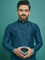 Mens Kurta Set Rama Blue Color Wedding Wear by Infinity Export | Grocsy