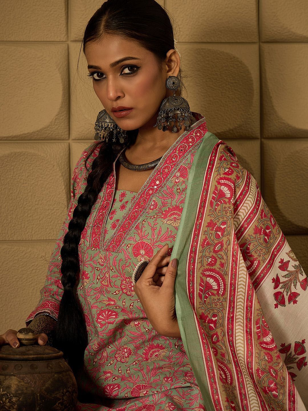 Indo Era Floral Printed Pure Cotton Straight Kurta with Salwar & Dupatta | Grocsy