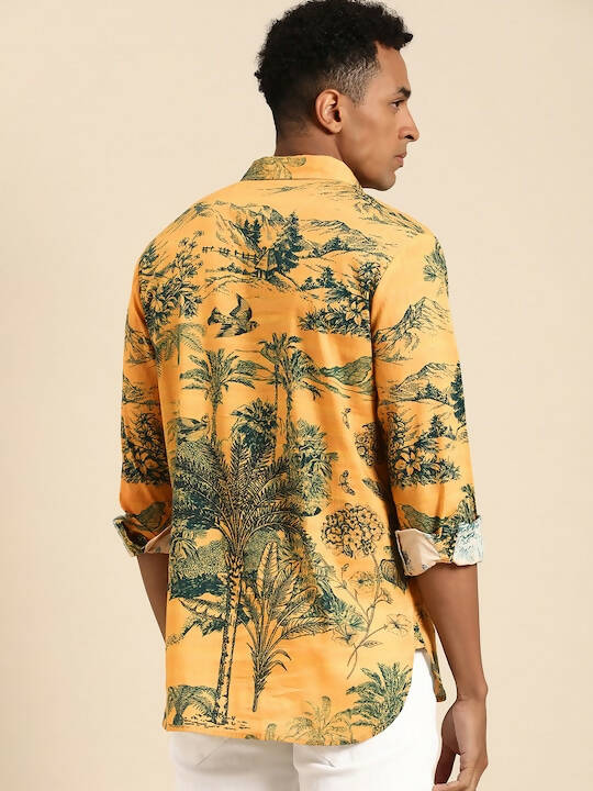 Yellow Men Pure Cotton Relaxed Floral Opaque Printed Casual Shirt - Mahotsav | Grocsy