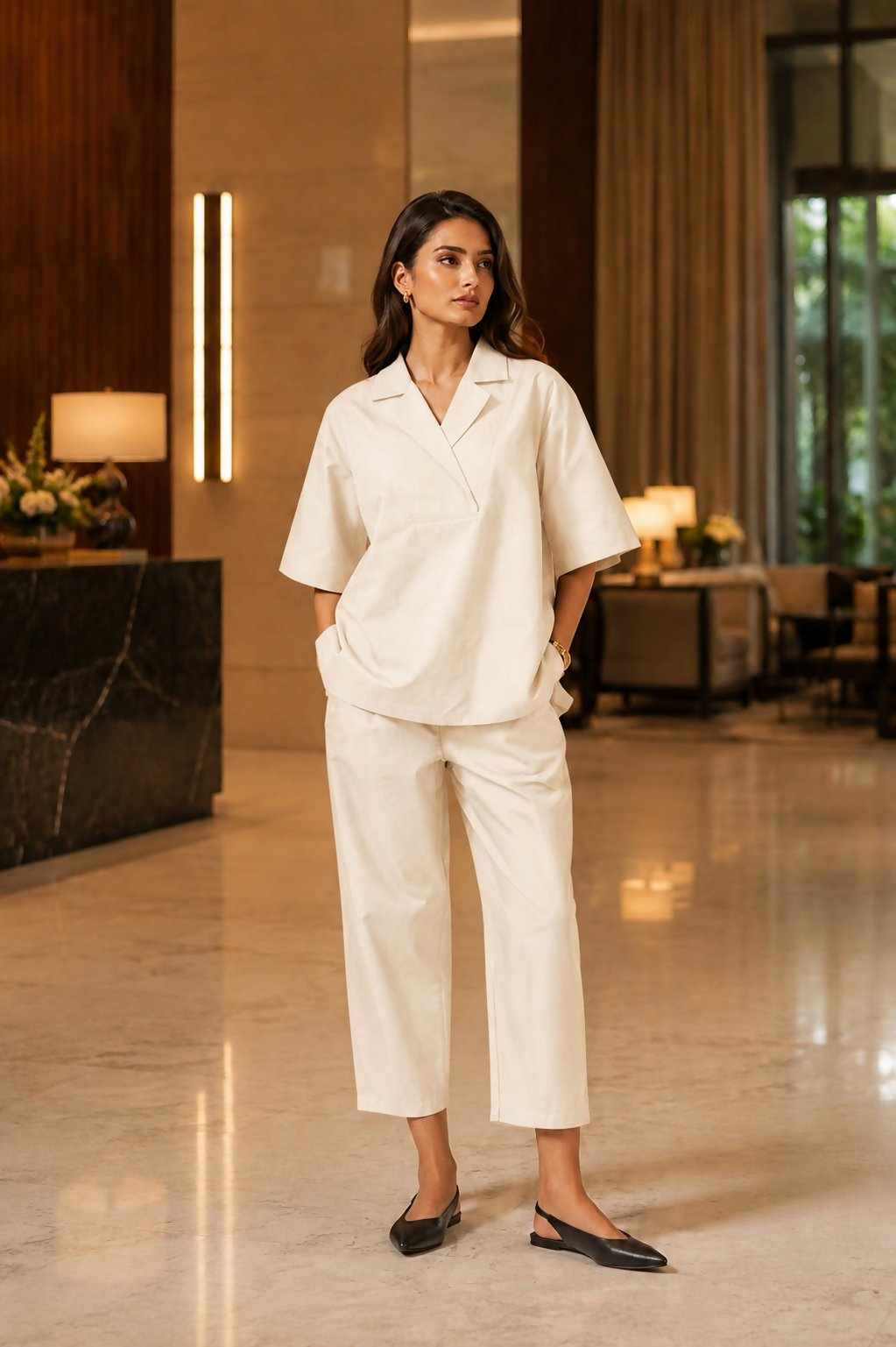 Aayaa Designer Pure Cotton Cord Set-Off White | Grocsy