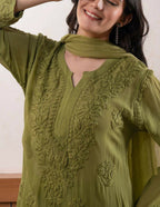 Joban Fashion Green Georgette Embroidery Sequence Work Readymade Kurta Set | Grocsy