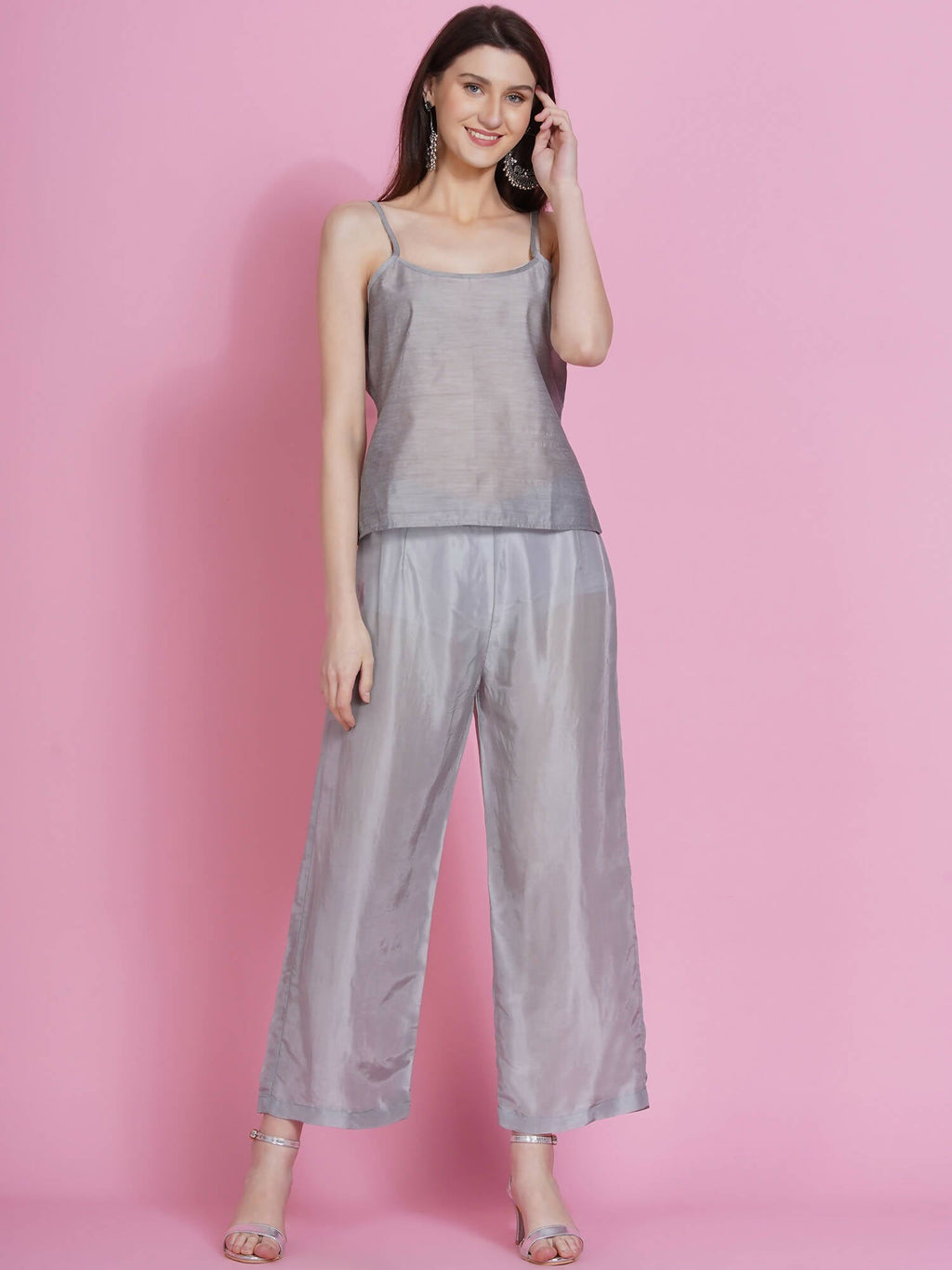 Women Republic Grey Opara Silk Kurta With Belt And Palazzo | Grocsy