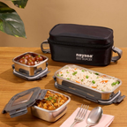 Nayasa Eco Duplex 3 Stainless Steel Office Lunch Box Set with Soft Insulated Bag | Grocsy