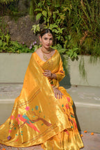 Jyoti Fashion Women's Yellow Paithani Silk Zari Woven Saree with Blouse | Grocsy