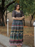 Jyoti Fashion Women's Black Heavy Digital Printed Pure Chanderi Anarkali Dress | Grocsy