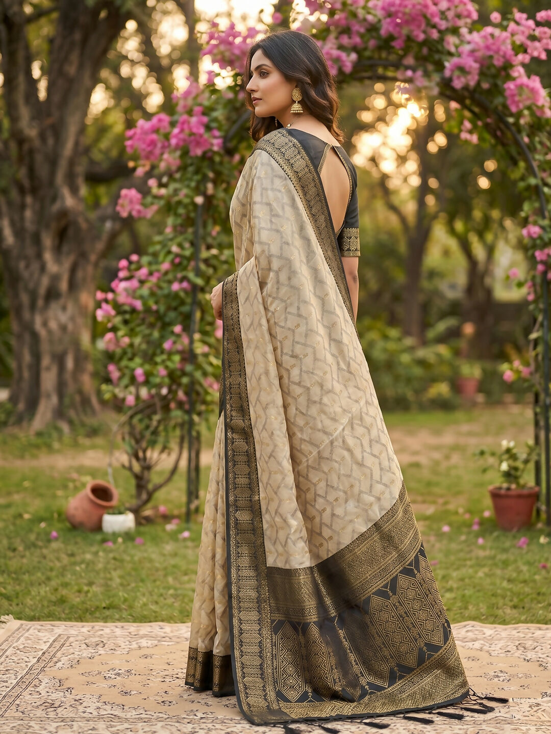 Shree Shyam Fashion Chiku With Black Cotton Saree | Grocsy