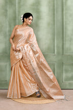 Piyari Fashion Women's Beige Dual Tone Organic Tissue Saree With Blouse Piece | Grocsy