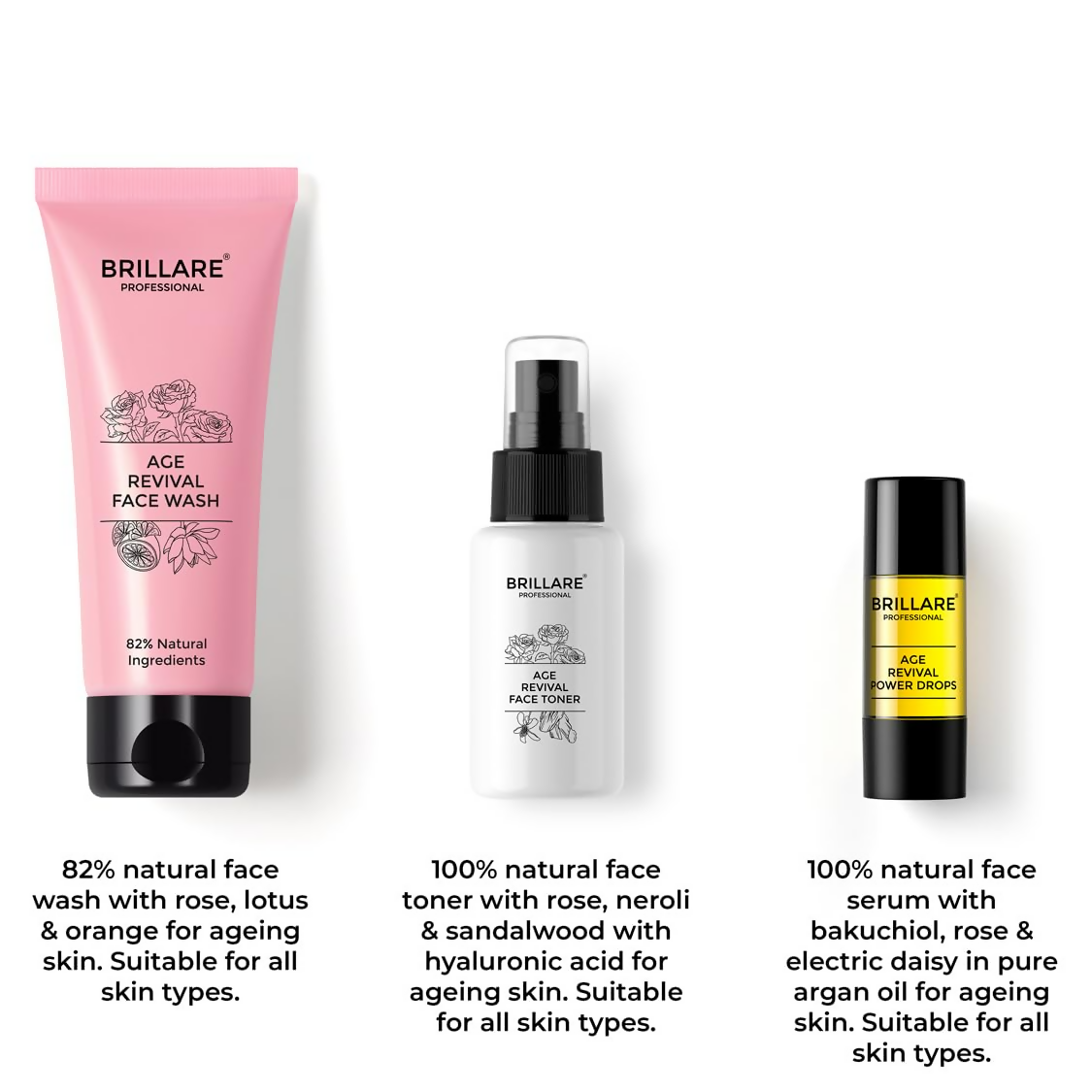 Brillare Age Revival Natural Face Wash Toner and Face Serum Combo | Grocsy