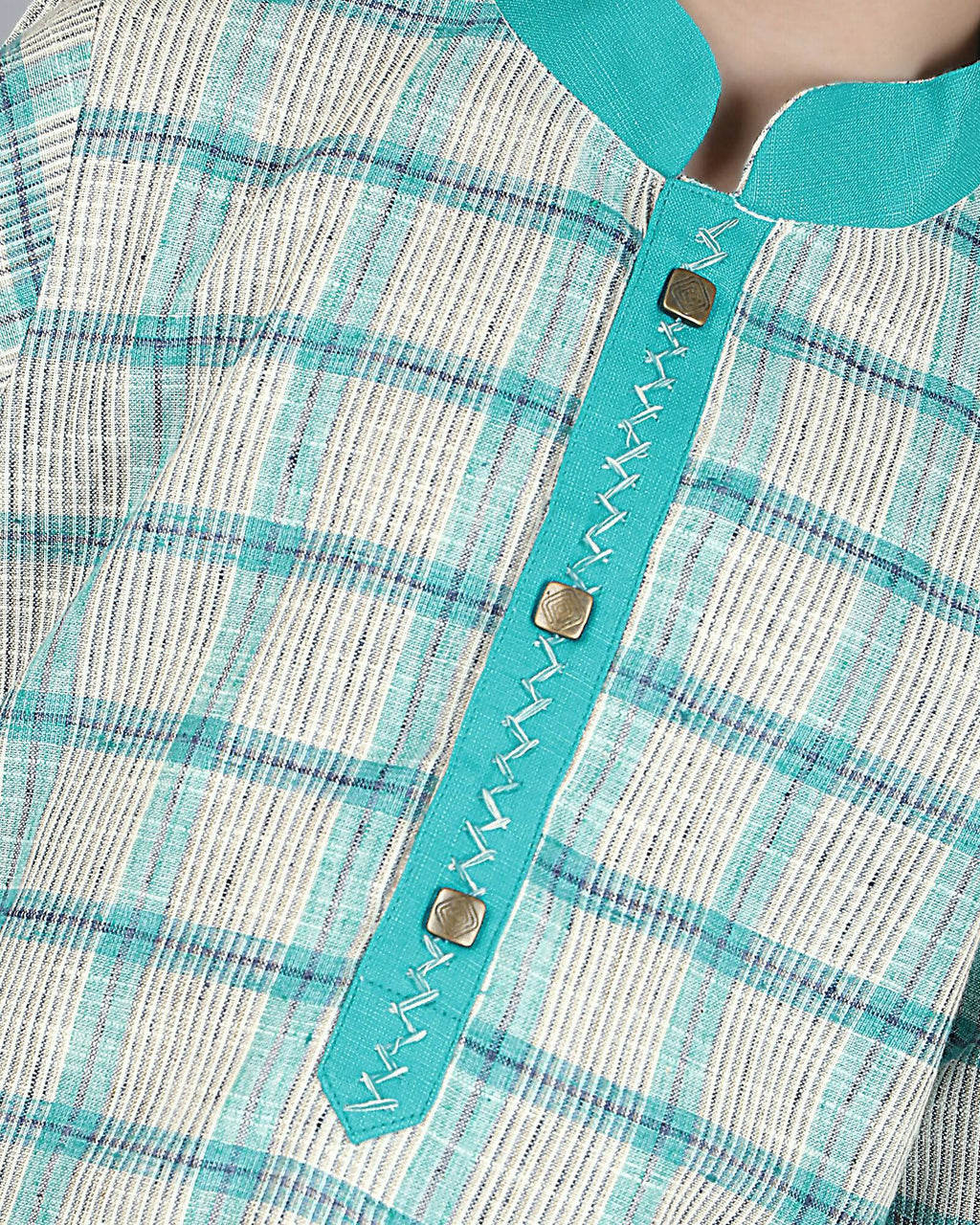 Joban Fashion Kids Island Cotton Full Sleeves Striped Kurta and Pyjama- Teal Blue | Grocsy