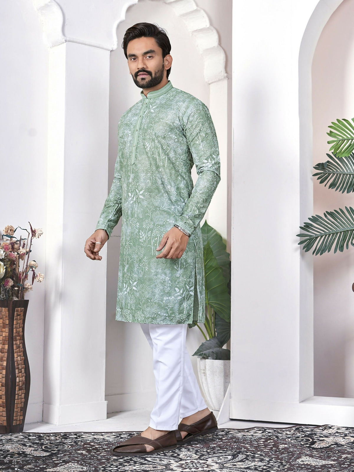 Anaita Sea Green Digital Printed Work Cotton Straight Kurta | Grocsy