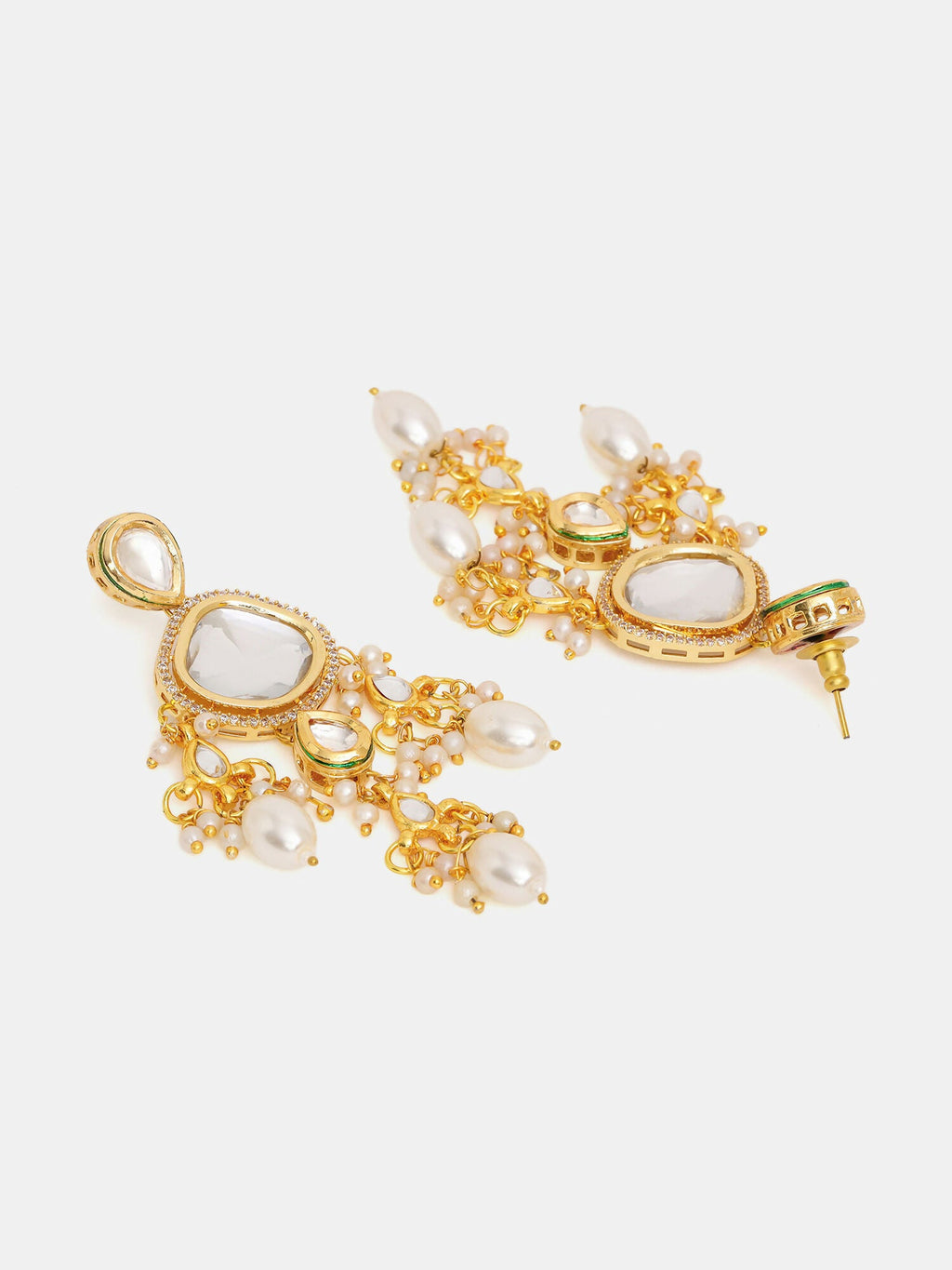 Ruby Raang 22k Gold Polished Kundan Earrings With Pearls | Grocsy