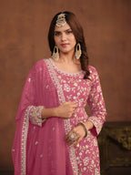 Anaita Pink Embroidered Faux Georgette Salwar Suit | Grocsy