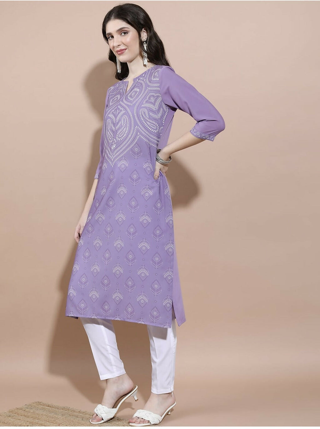Cheera Women Stylish Hand Block Printed Cotton Blend Flared Kurta - Purpale | Grocsy