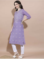 Cheera Women Stylish Hand Block Printed Cotton Blend Flared Kurta - Purpale | Grocsy