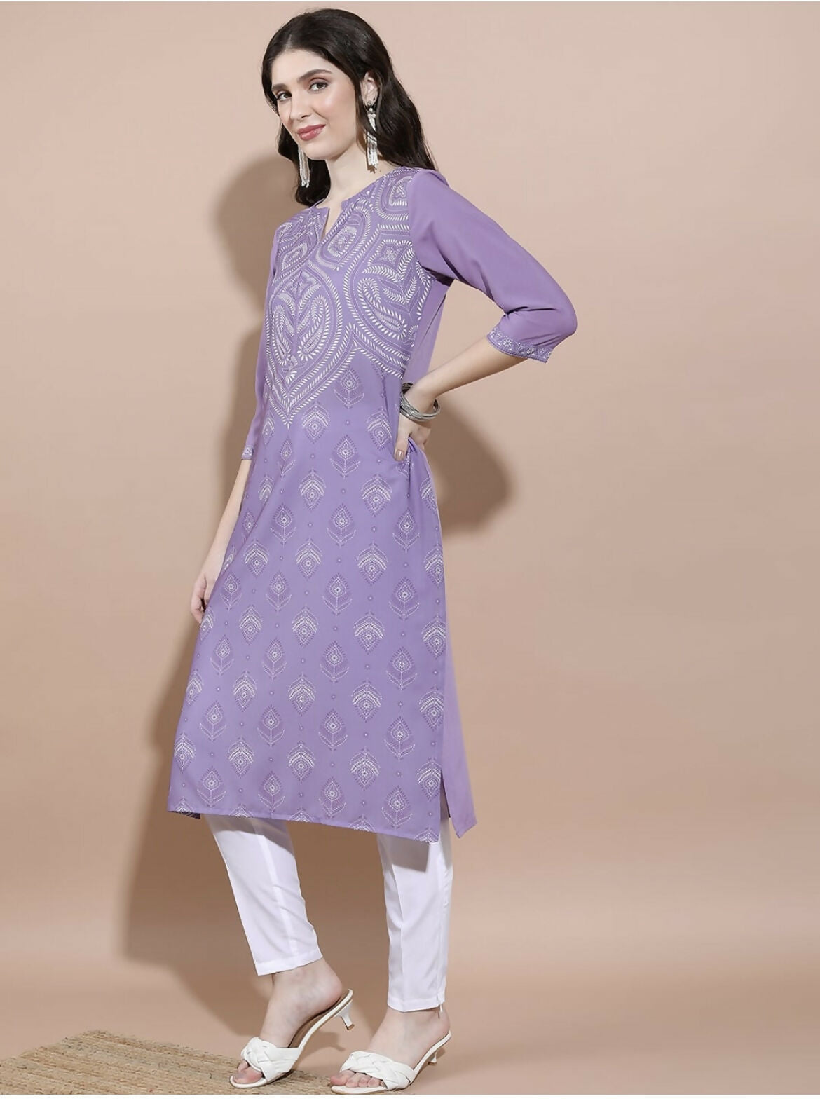 Cheera Women Stylish Hand Block Printed Cotton Blend Flared Kurta - Purpale | Grocsy