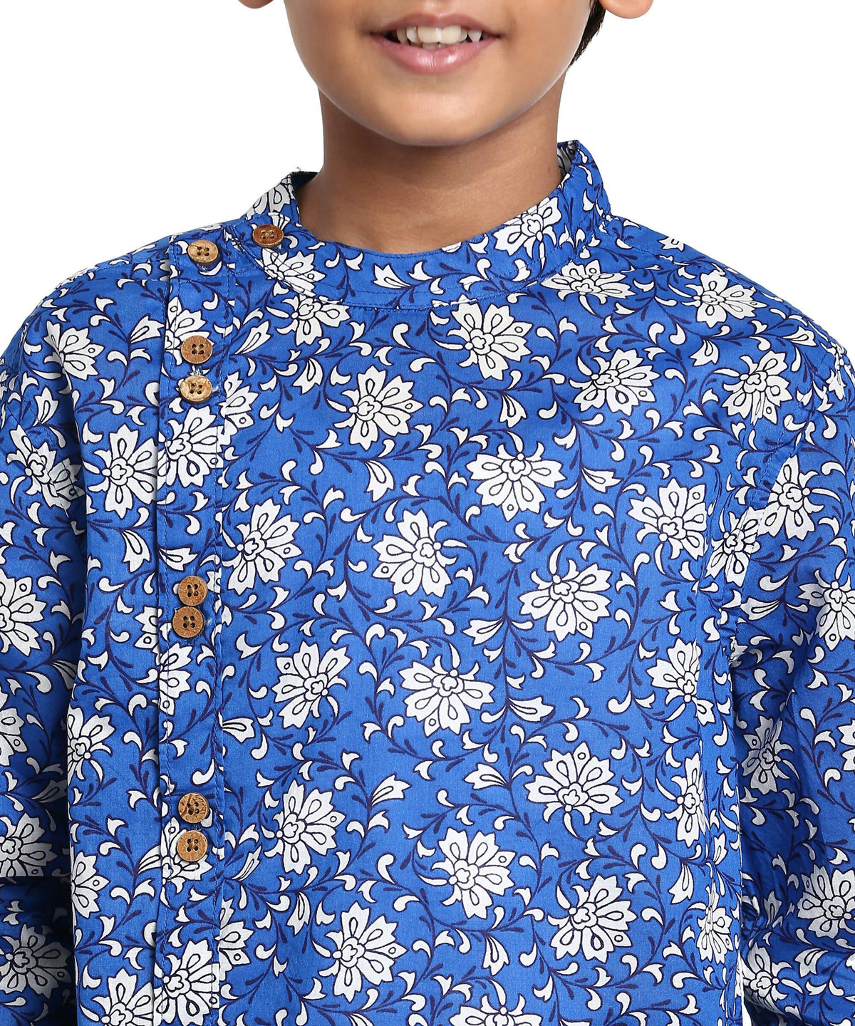 Manet Boys Full Sleeves Flower Printed Ethnic Shirt - Blue | Grocsy