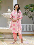 Juniper Women's Pink Floral Printed Cotton Kurta Set With Thread Work | Grocsy