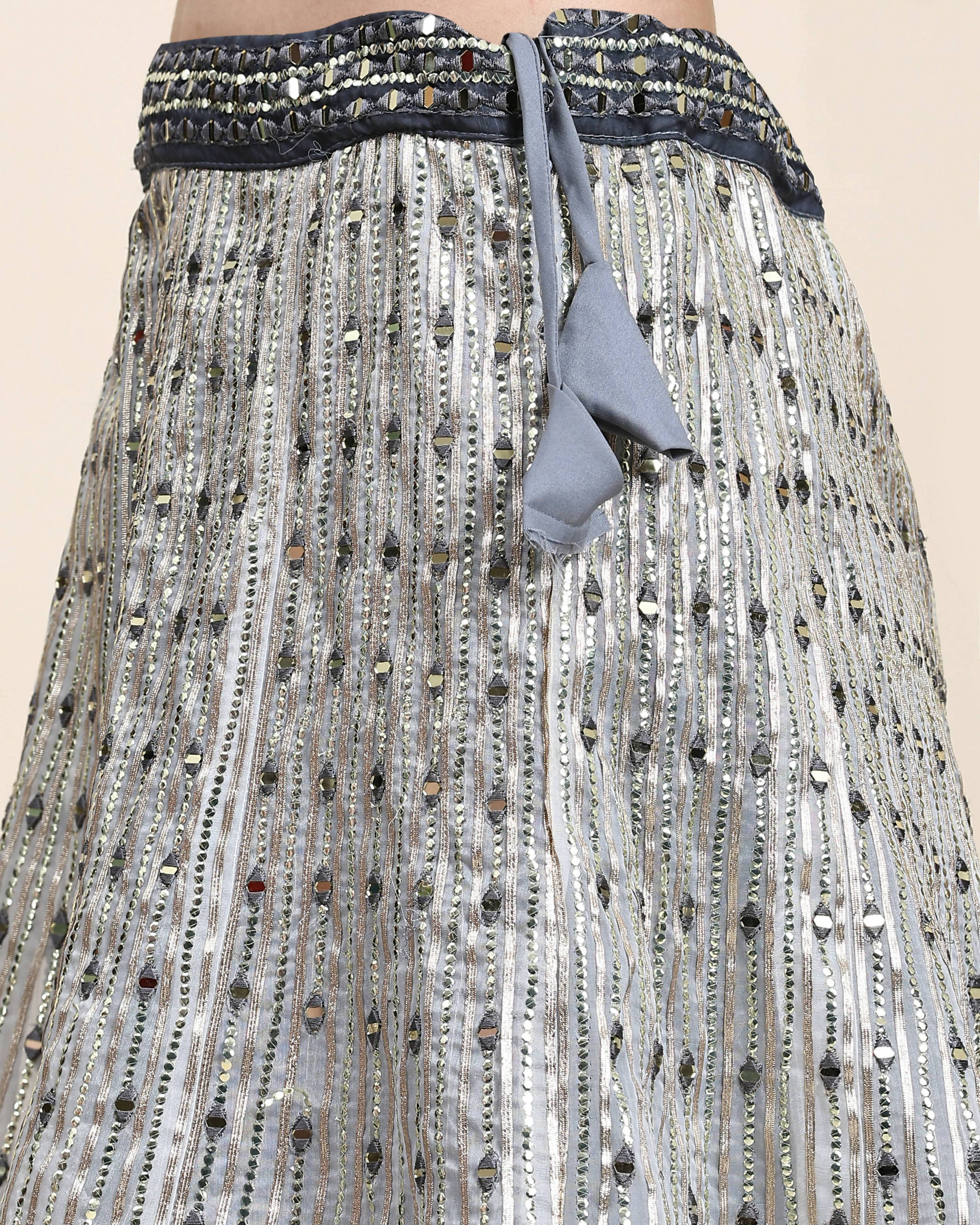 Grey Organza Mirror With Coding Work Lehenga Choli with Dupatta - Tanya | Grocsy