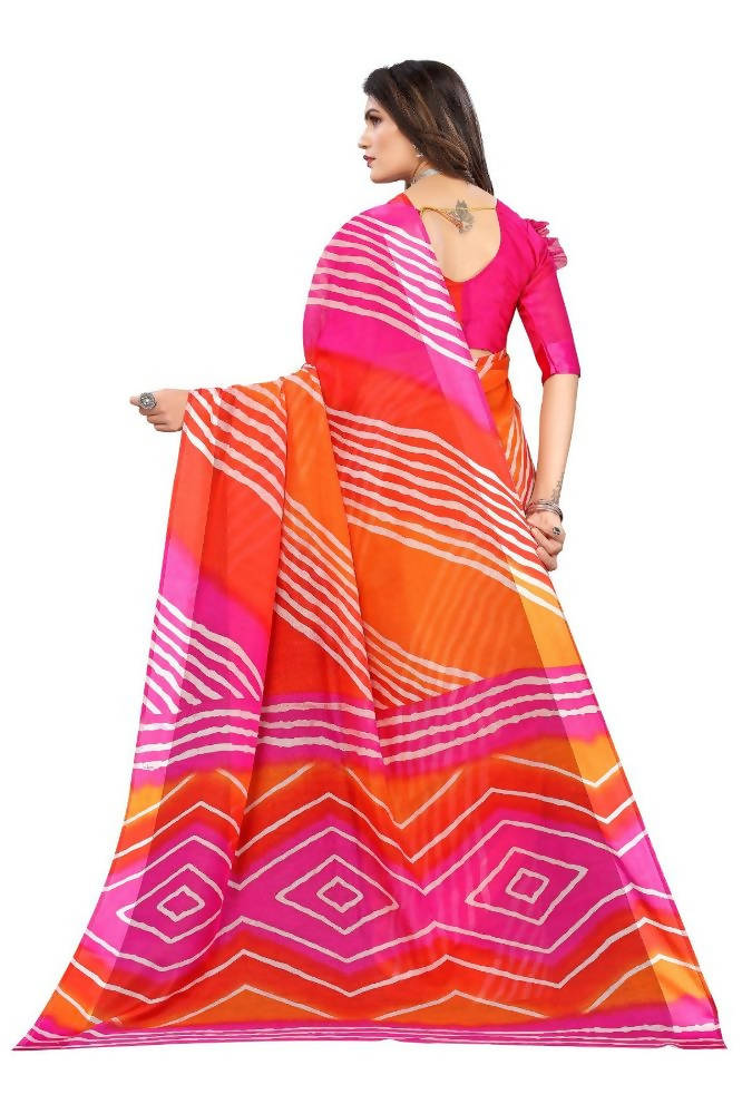 Vamika Pink and Orange Linen Satin Border Saree | Grocsy
