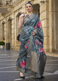 Lovely Navy Blue Polly Brasso Designer Saree - Emponline | Grocsy