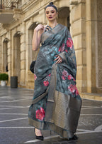 Lovely Navy Blue Polly Brasso Designer Saree - Emponline | Grocsy