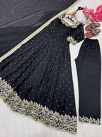 Teeya Creation Black Color Pure Vichitra Silk Embroidery Work Party Wear Gown | Grocsy