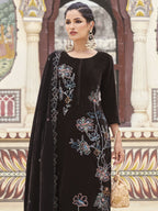 Jyoti Fashion Women's Brown Velvet Resham Thread with Jari & Sequin Kurta with Trouser & Dupatta | Grocsy