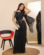 Black Georgette Designer Printed Ready To Wear Saree - Ibiza | Grocsy