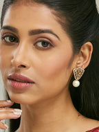 Nuyug 22K Gold-Plated Elegant Zircon Stone Studded & Pearls Drop Stud Earrings | Grocsy