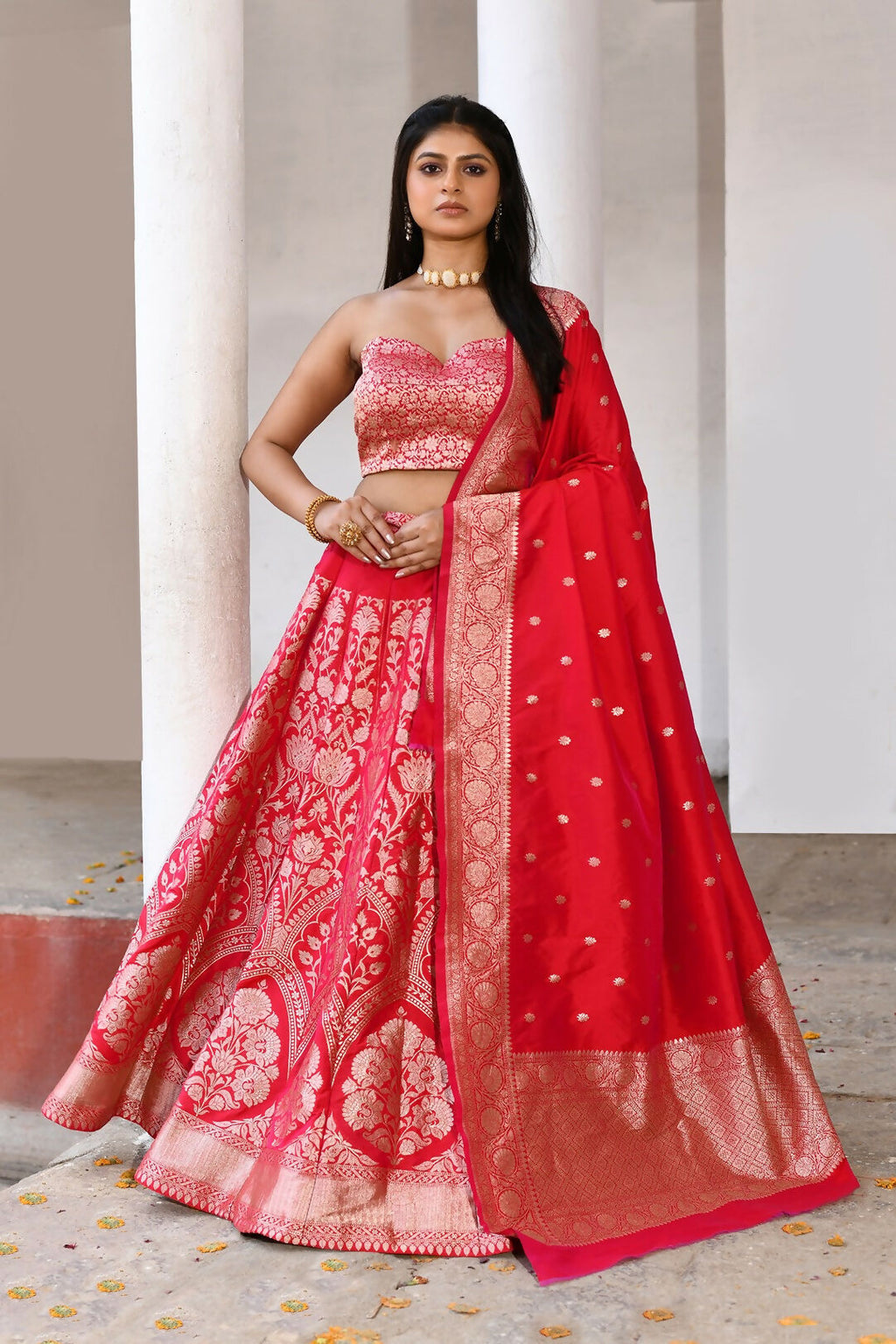 Joban Fashion Fuchsia Soft Pure Handloom Banarasi Silk Lehenga | Grocsy