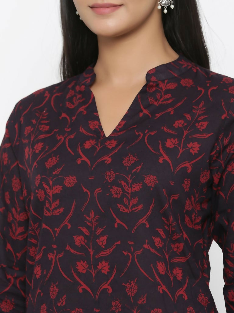 Miravan Women's Cotton Floral Print Straight Kurta Sharara Set | Grocsy