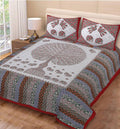 Vamika Printed Cotton Red Tree Stripe Bedsheet With Pillow Covers (PM Treestripe Red) | Grocsy