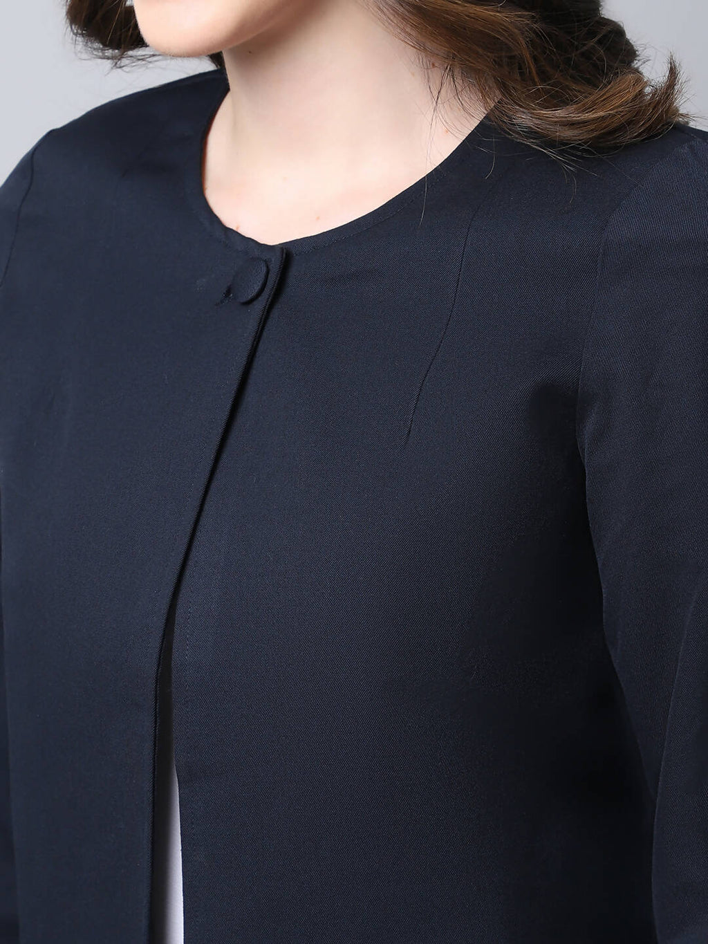 Even Apparels Navy Polywool Open Front Statement Women's Jacket | Grocsy