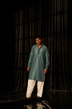 Blue viscose Chikankari Embroidery Work Men's Traditional Kurta Set - Mahotsav | Grocsy