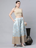Ahalyaa Womens Sky Blue Poly Silk Gold Foil Print Free Size Palazzo | Grocsy